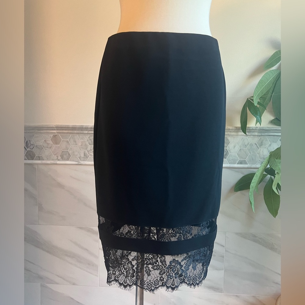 Topshop Lace Hem Stretch Tube Pencil Black Skirt Sz 8